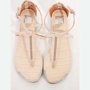 Dolce Vita Nude Beige T-Strap Sandals with Metallic Accent